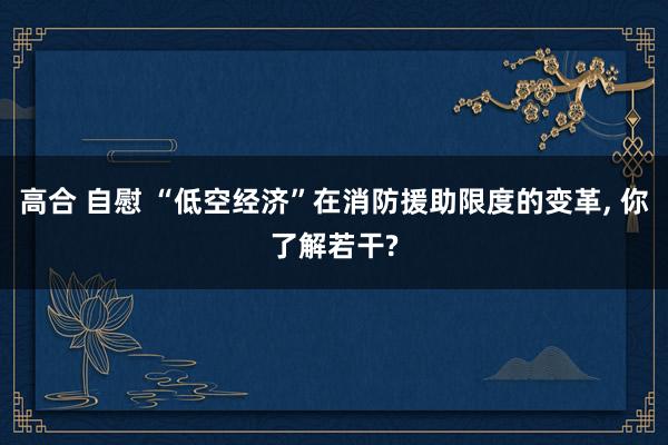 高合 自慰 “低空经济”在消防援助限度的变革, 你了解若干?
