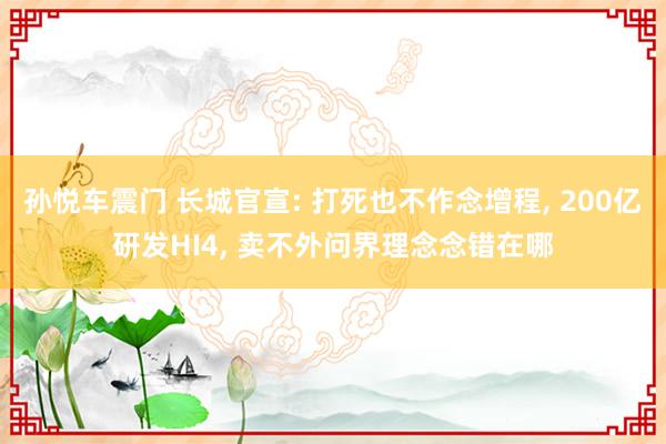 孙悦车震门 长城官宣: 打死也不作念增程, 200亿研发HI4, 卖不外问界理念念错在哪