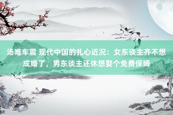 汤唯车震 现代中国的扎心近况：女东谈主齐不想成婚了，男东谈主还休想娶个免费保姆