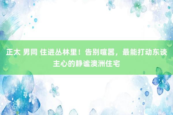 正太 男同 住进丛林里！告别喧嚣，最能打动东谈主心的静谧澳洲住宅